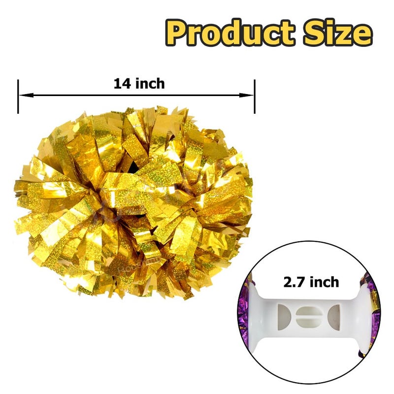Hooshing 2PCS Gold Pom Poms Cheerleading Holographic Spot with Baton Handle for Girls Kids Team Spirit Sports Cheering - Image 2